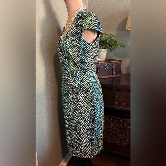 JAX Cotton Sheath Dress Green Geometric Print Size 6 - Picture 3 of 10
